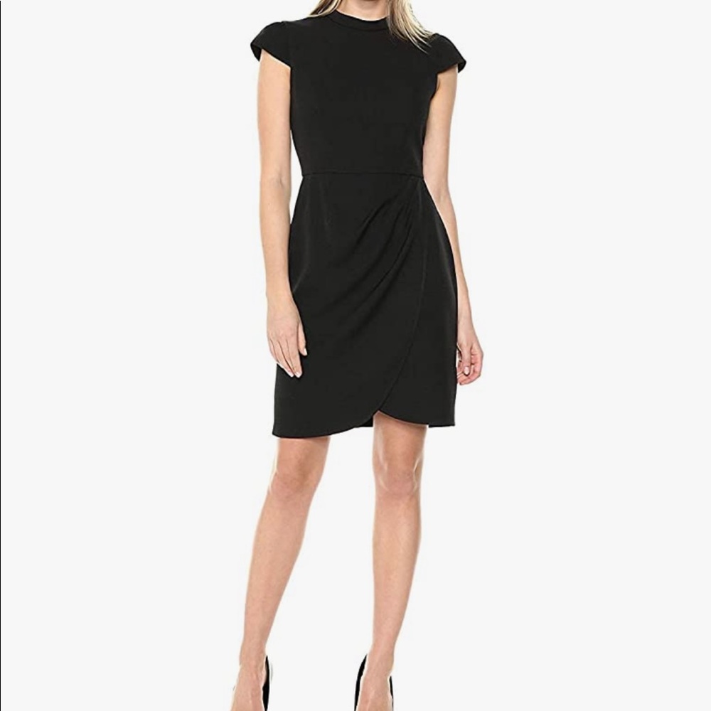 Lark & Ro Women's Cap Sleeve Mockneck Ruched Dress